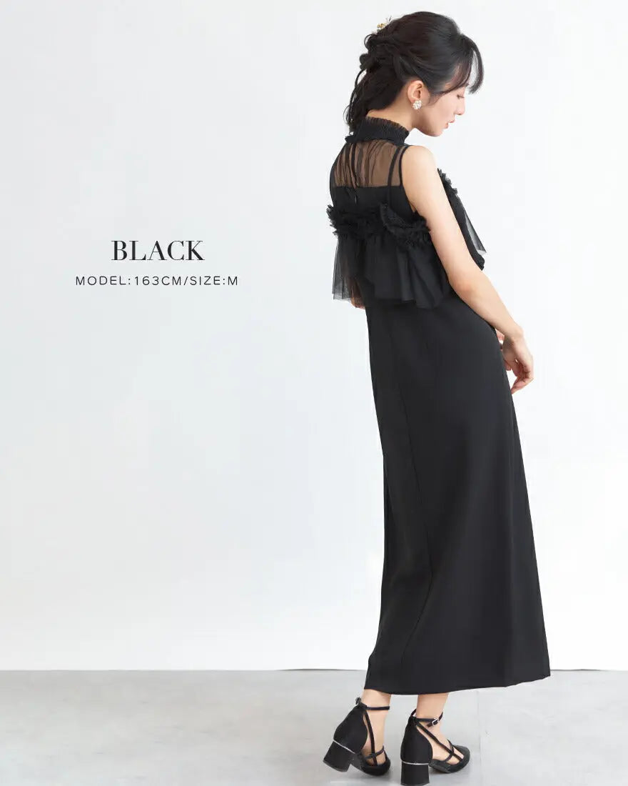 ドレスパーティードレス結婚式ワンピースお呼ばれロング春夏フォーマルプリーツパーティーレースロングドレス袖あり大きいサイズ