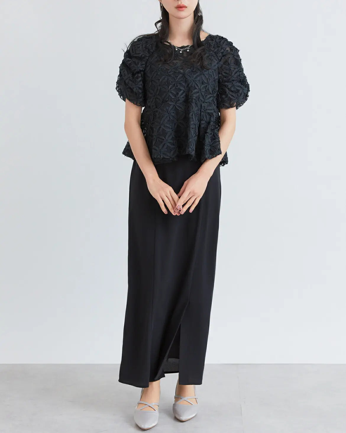 ドレスパーティードレス結婚式ワンピースお呼ばれロング春夏フォーマルプリーツパーティーレースロングドレス袖あり大きいサイズ