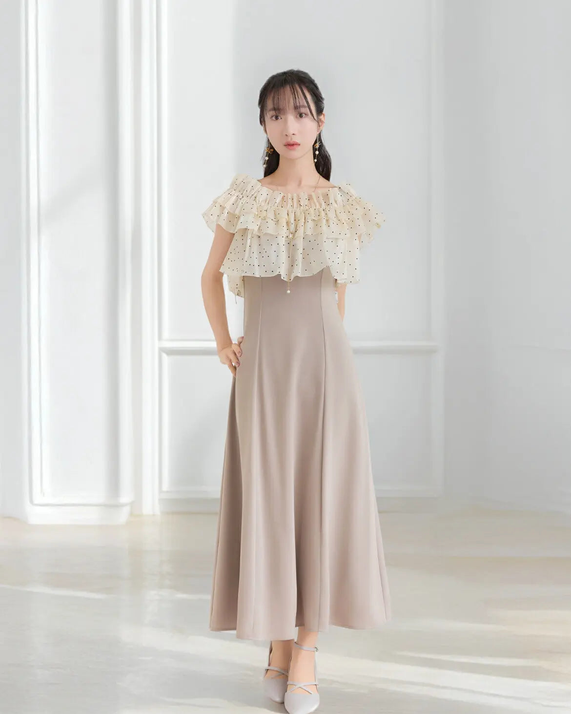 ドレスパーティードレス結婚式ワンピースお呼ばれロング春夏フォーマルプリーツパーティーレースロングドレス袖あり大きいサイズ