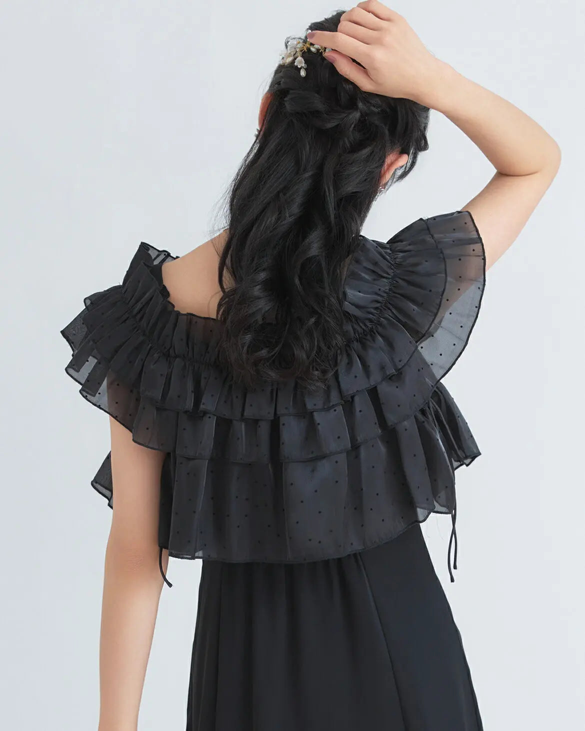 パーティードレス ドットティアードトップス付き フリル