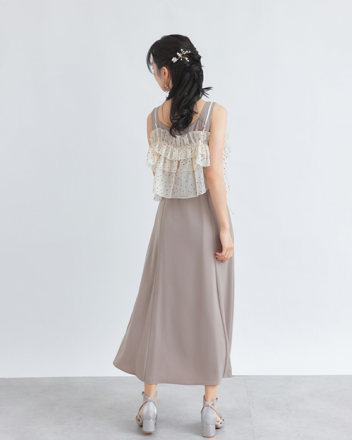 andresd 新作 ベージュ チュール フリル ロングドレス 結婚式