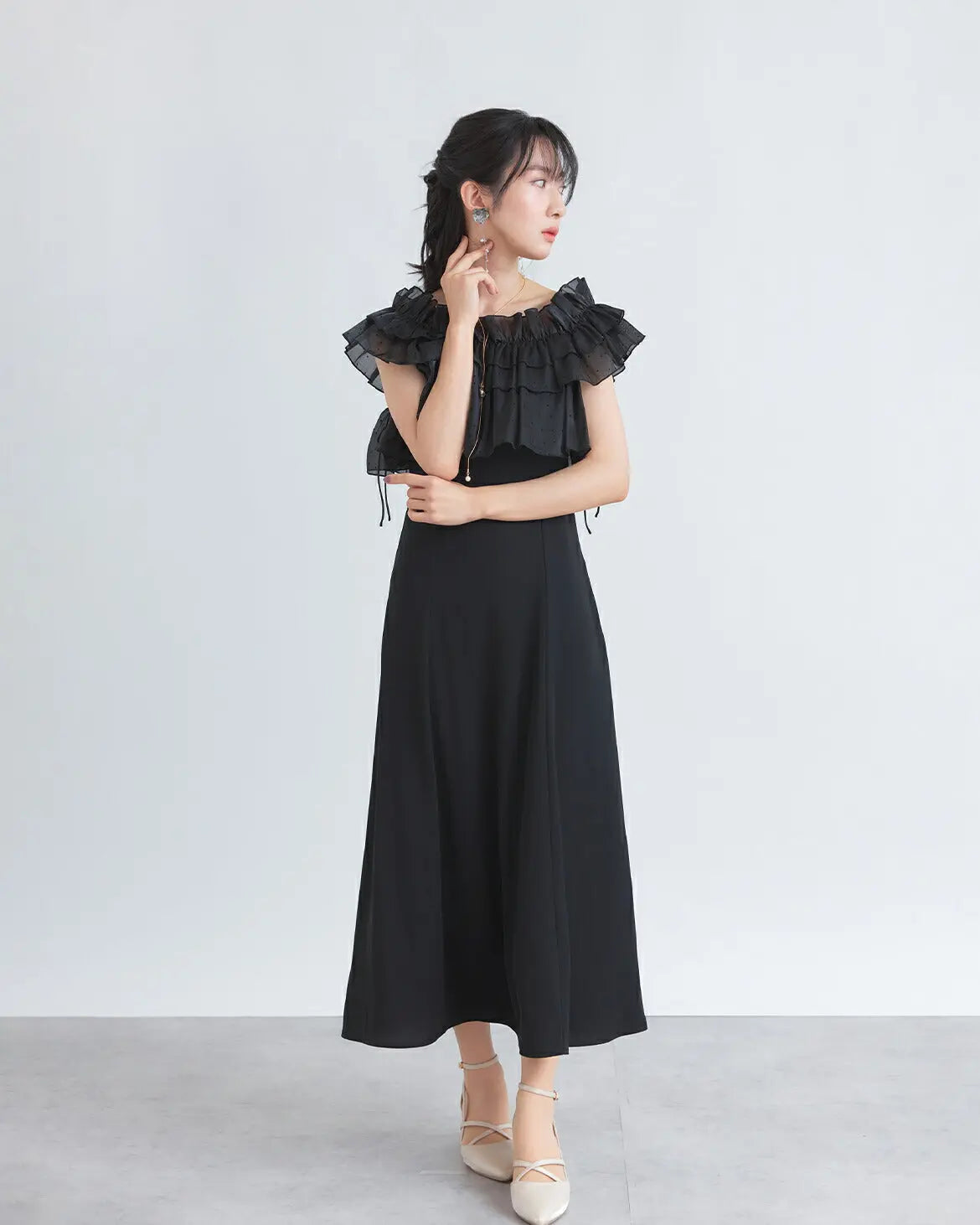 ドレスパーティードレス結婚式ワンピースお呼ばれロング春夏フォーマルプリーツパーティーレースロングドレス袖あり大きいサイズ