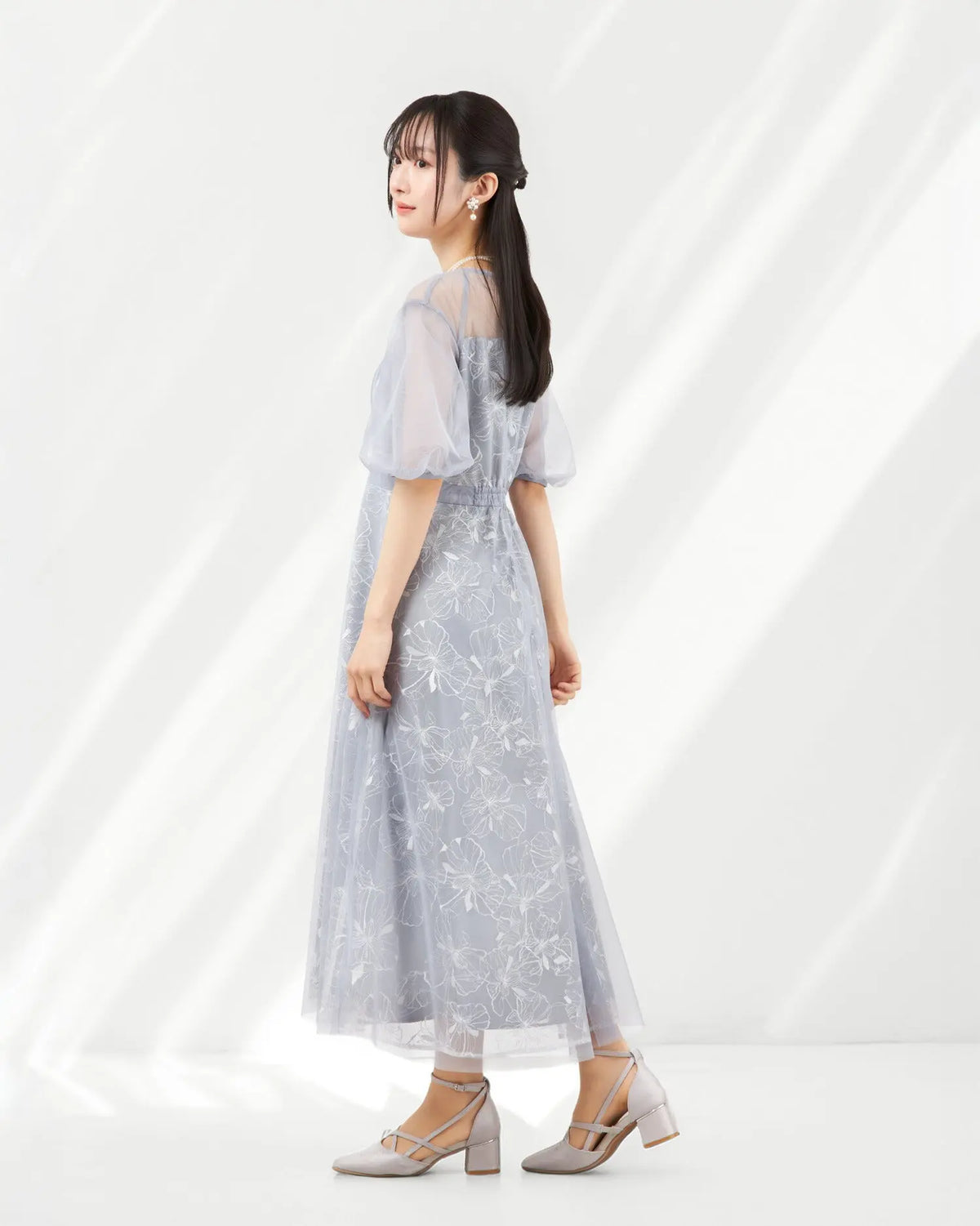 Twinkle Girls パーティードレス 結婚式 体型カバー お呼ばれ ワンピースドレス 30代 40代 花刺繍 シアー パフ袖 レディース M/L - パーティードレス通販TwinkleGIrls