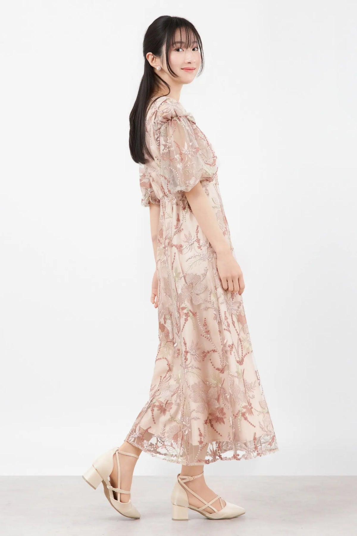 TwinkleGirls パーティードレス 結婚式 お呼ばれ 体型カバー レース刺繍 チュール ワンピース 袖あり M〜3L対応 partydress1970 - パーティードレス通販TwinkleGIrls