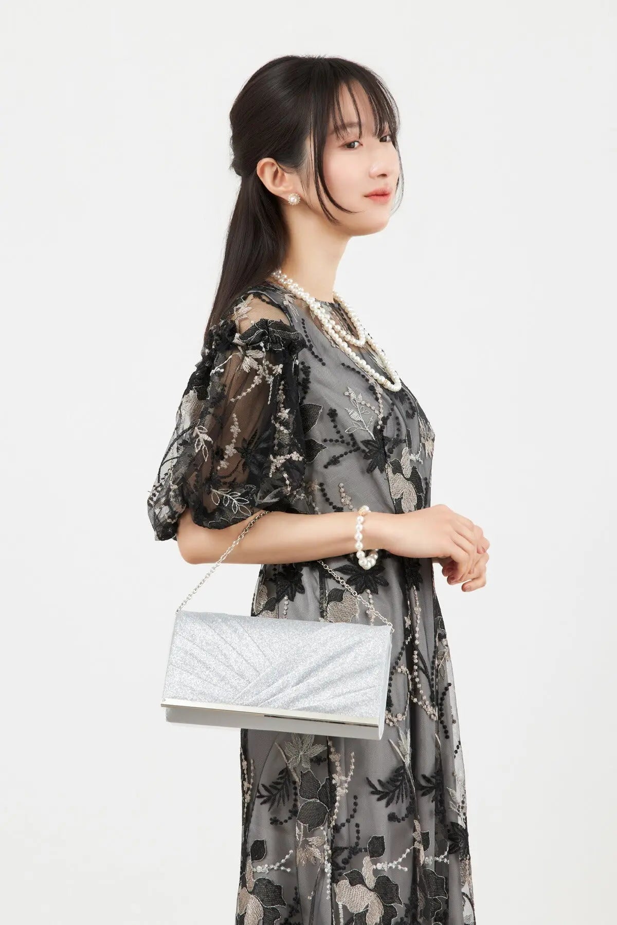 TwinkleGirls パーティードレス 結婚式 お呼ばれ 体型カバー レース刺繍 チュール ワンピース 袖あり M〜3L対応 partydress1970 - パーティードレス通販TwinkleGIrls