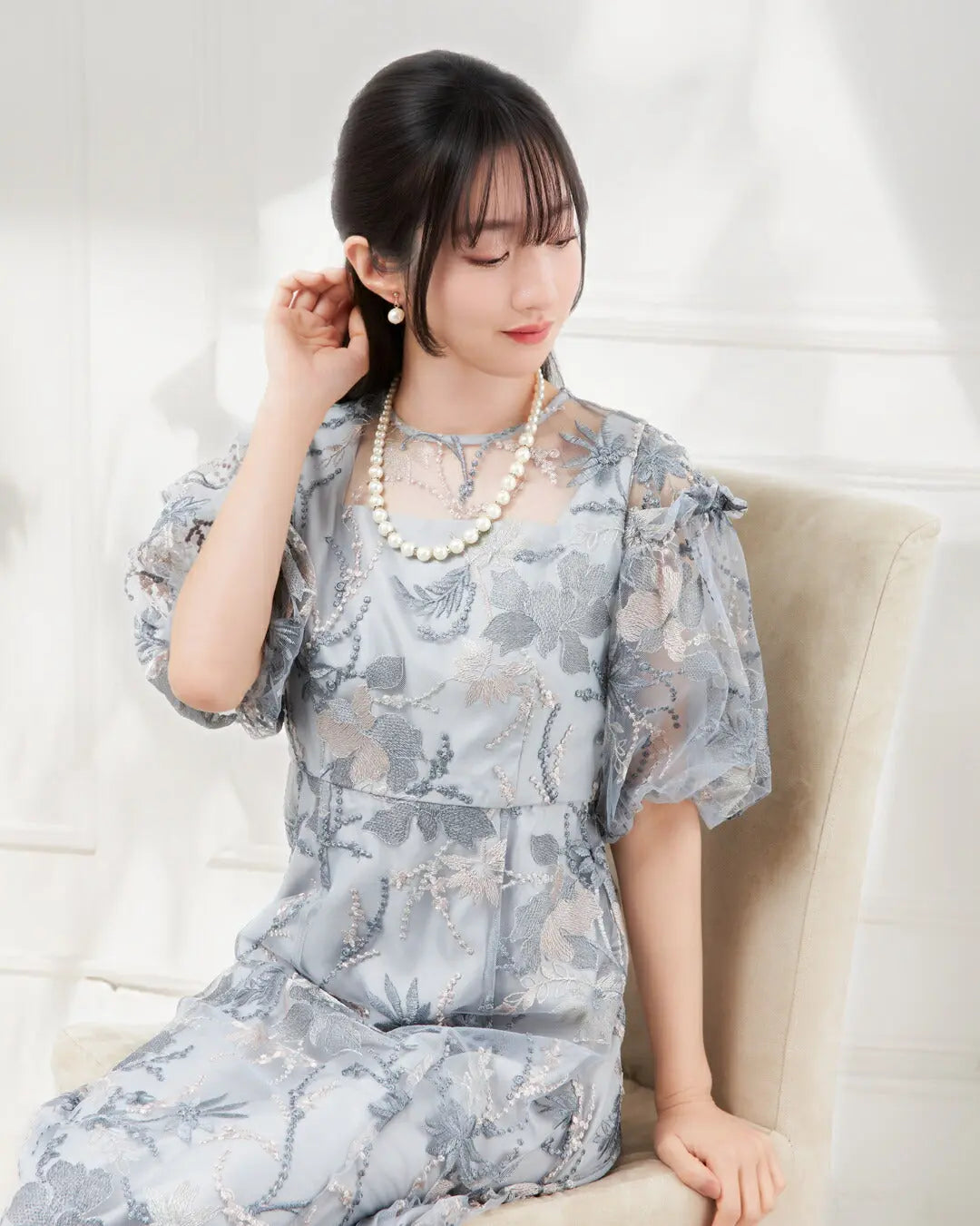 TwinkleGirls パーティードレス 結婚式 お呼ばれ 体型カバー レース刺繍 チュール ワンピース 袖あり M〜3L対応 partydress1970 - パーティードレス通販TwinkleGIrls