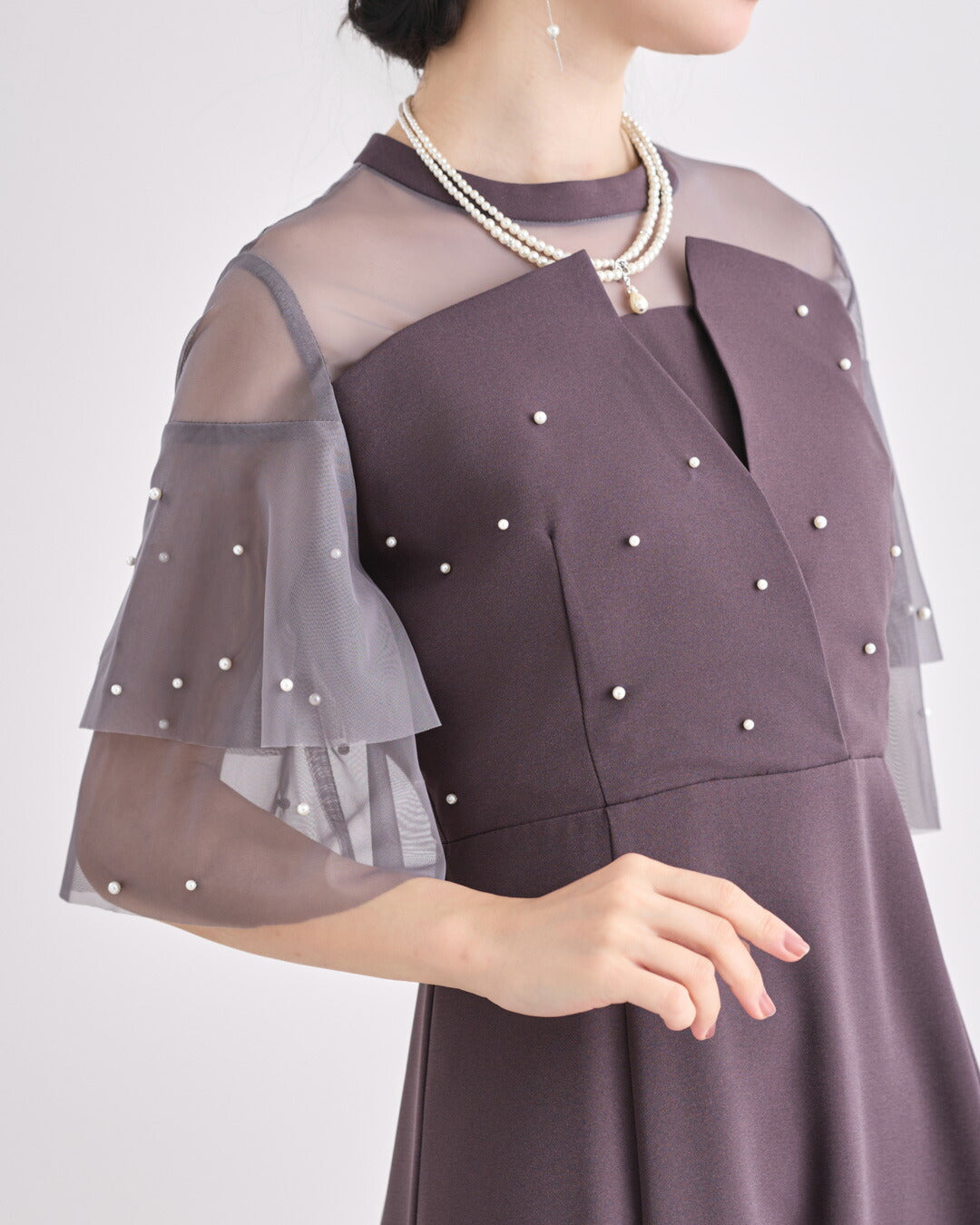 ドレスパーティードレス結婚式ワンピースお呼ばれロング春夏フォーマルプリーツパーティーレースロングドレス袖あり大きいサイズ