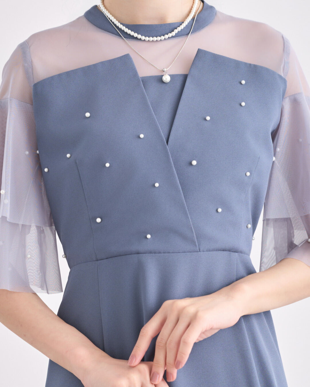 ドレスパーティードレス結婚式ワンピースお呼ばれロング春夏フォーマルプリーツパーティーレースロングドレス袖あり大きいサイズ