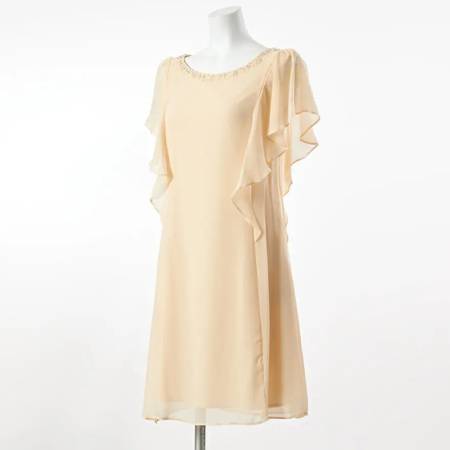 パーティードレス結婚式ドレス【ベルトもＳＥＴ】ラッフルスリーブワンピース!!袖付きお呼ばれワンピ☆ドレス結婚式お呼ばれパーティー同窓会二次会2次会パーティワンピ-ス通販Dress楽天服装お呼ばれ服パーティドレス送料無料9号11号