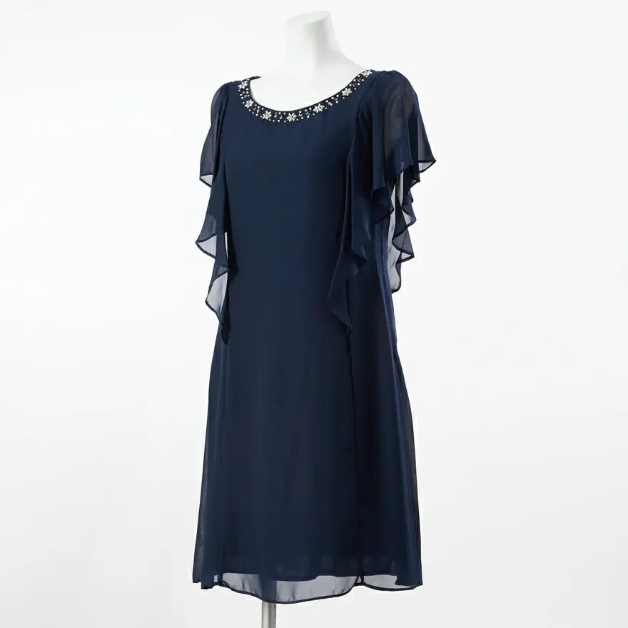 パーティードレス結婚式ドレス【ベルトもＳＥＴ】ラッフルスリーブワンピース!!袖付きお呼ばれワンピ☆ドレス結婚式お呼ばれパーティー同窓会二次会2次会パーティワンピ-ス通販Dress楽天服装お呼ばれ服パーティドレス送料無料9号11号