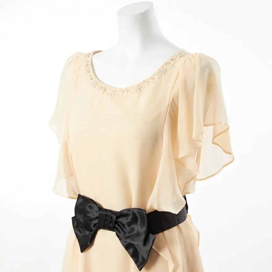 【アウトレット】結婚式ワンピースドレスパーティードレスリボン半袖袖あり披露宴結婚式20代30代二次会お呼ばれ服パーティーパーティ