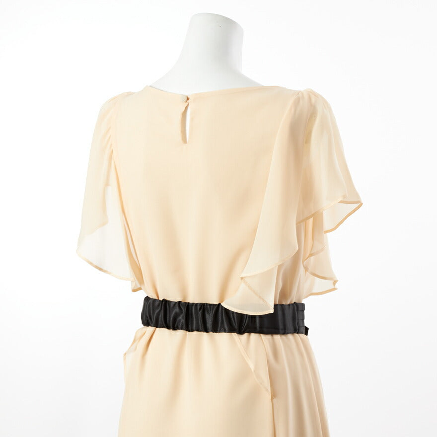 【アウトレット】結婚式ワンピースドレスパーティードレスリボン半袖袖あり披露宴結婚式20代30代二次会お呼ばれ服パーティーパーティ