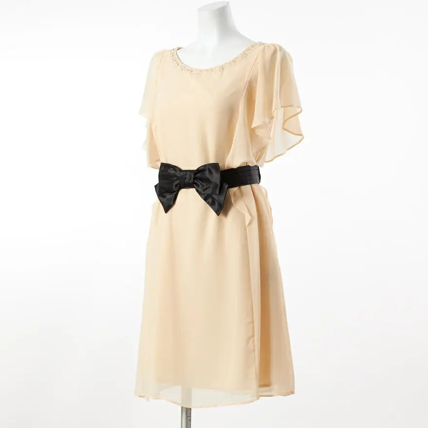 【アウトレット】結婚式ワンピースドレスパーティードレスリボン半袖袖あり披露宴結婚式20代30代二次会お呼ばれ服パーティーパーティ