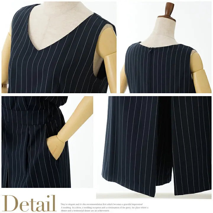 パーティードレスパンツ結婚式Mサイズ30代秋冬結婚式ゲスト大人女子二次会MサイズMツイルストライプピンストライプつなぎパンツドレスセットアップネイビーブラック