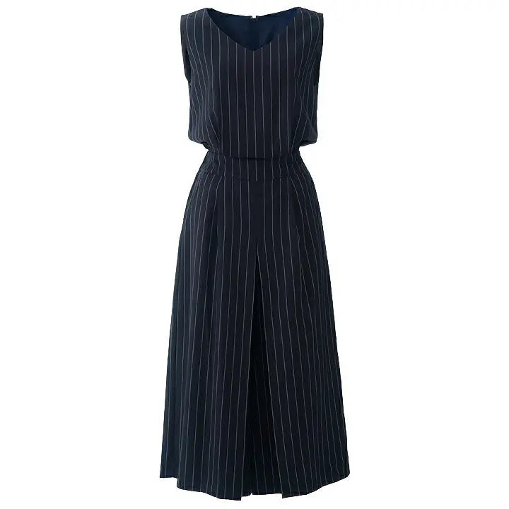 パーティードレス パンツ  結婚式 Mサイズ  30代 春夏 結婚式  ゲスト 大人女子 二次会 Mサイズ M ツイル ストライプ ピンストライプ つなぎ パンツドレス セットアップ ネイビー ブラック パーティードレス通販TwinkleGIrls