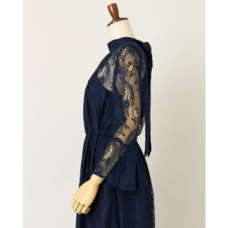 パーティードレス結婚式ワンピースドレスお呼ばれ袖あり半袖体型カバージョーゼットスカラップレースウエストゴム膝丈ミモレ丈パーティー披露宴謝恩会同窓会成人式フォーマルレディース服即日配送