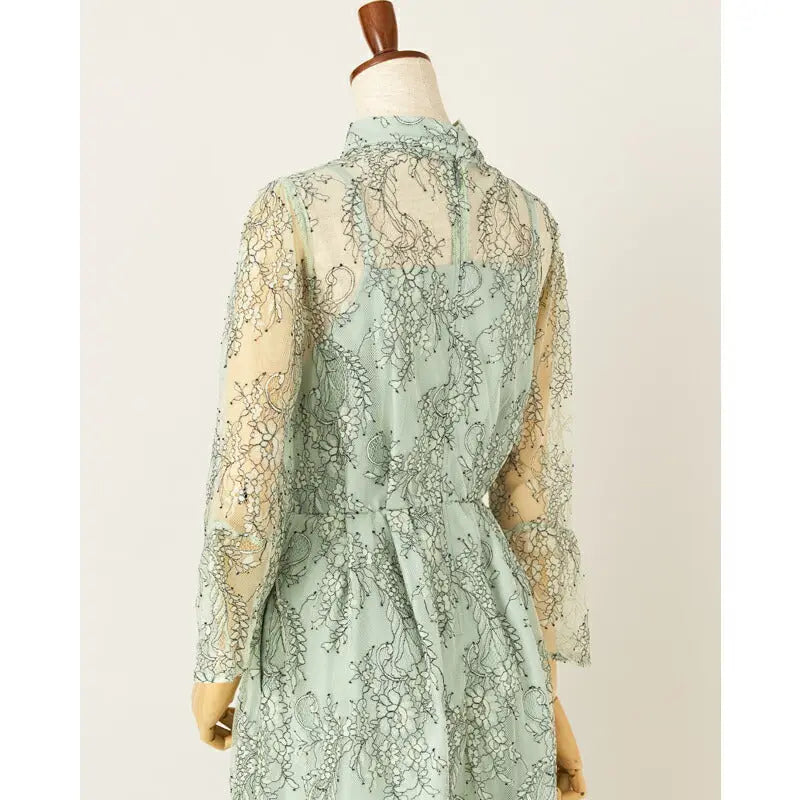 パーティードレス結婚式ワンピースドレスお呼ばれ袖あり半袖体型カバージョーゼットスカラップレースウエストゴム膝丈ミモレ丈パーティー披露宴謝恩会同窓会成人式フォーマルレディース服即日配送