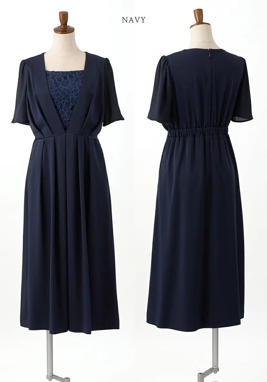 ワンピーススーツ結婚式セレモニードレスパーティードレス秋冬袖ありロング丈大きいサイズロングウエストゴム半袖行事二次会謝恩会成人式同窓会体型カバー