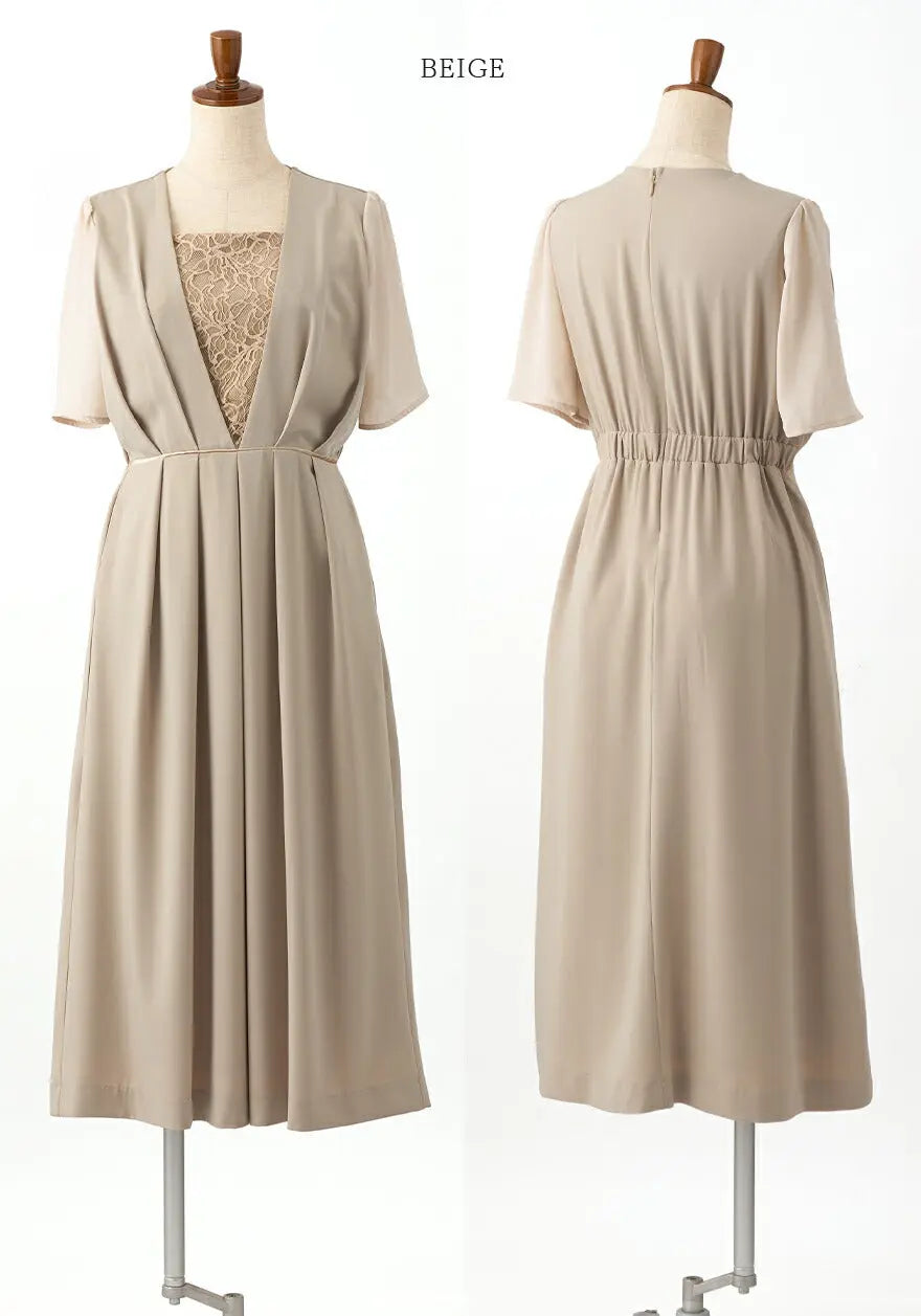 ワンピーススーツ結婚式セレモニードレスパーティードレス秋冬袖ありロング丈大きいサイズロングウエストゴム半袖行事二次会謝恩会成人式同窓会体型カバー
