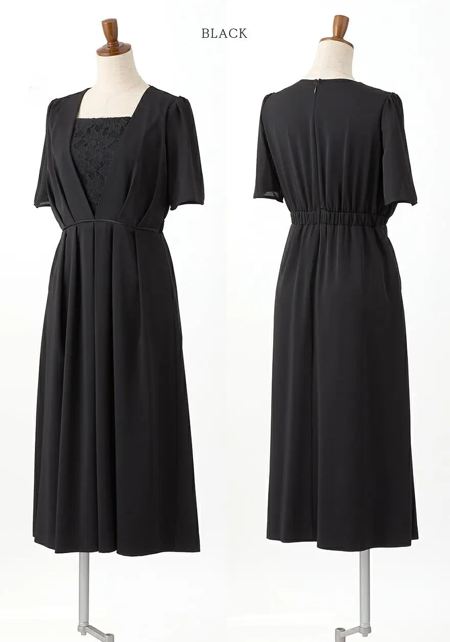 ワンピーススーツ結婚式セレモニードレスパーティードレス秋冬袖ありロング丈大きいサイズロングウエストゴム半袖行事二次会謝恩会成人式同窓会体型カバー