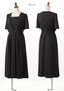 ワンピーススーツ結婚式セレモニードレスパーティードレス秋冬袖ありロング丈大きいサイズロングウエストゴム半袖行事二次会謝恩会成人式同窓会体型カバー