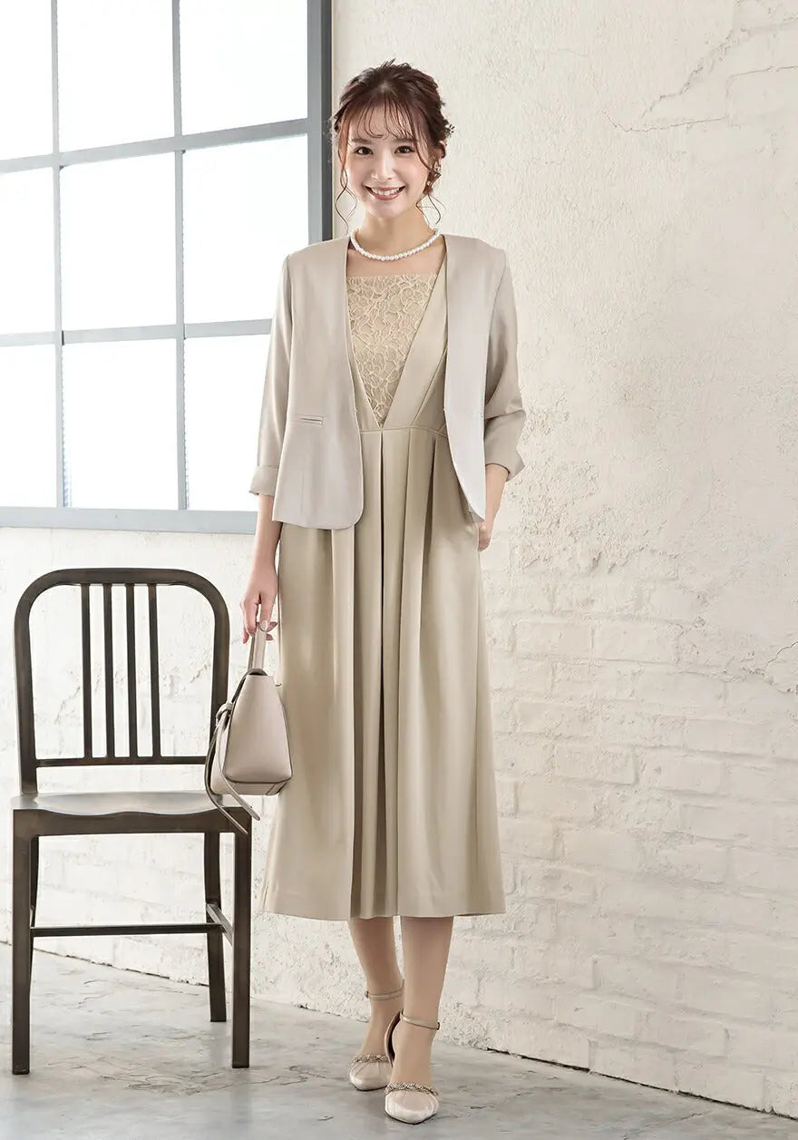 ワンピーススーツ結婚式セレモニードレスパーティードレス秋冬袖ありロング丈大きいサイズロングウエストゴム半袖行事二次会謝恩会成人式同窓会体型カバー