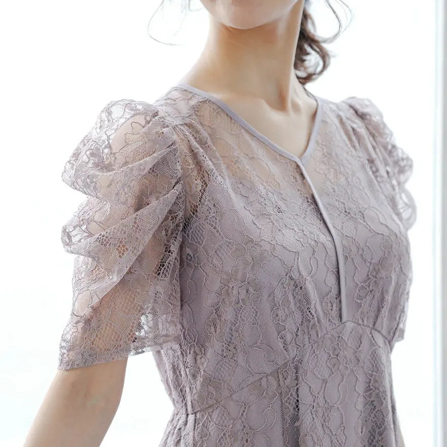 パーティードレス結婚式ドレスワンピースお呼ばれ春夏パワーショルダー袖ありロング丈大きいサイズ二次会謝恩会成人式同窓会体型カバー