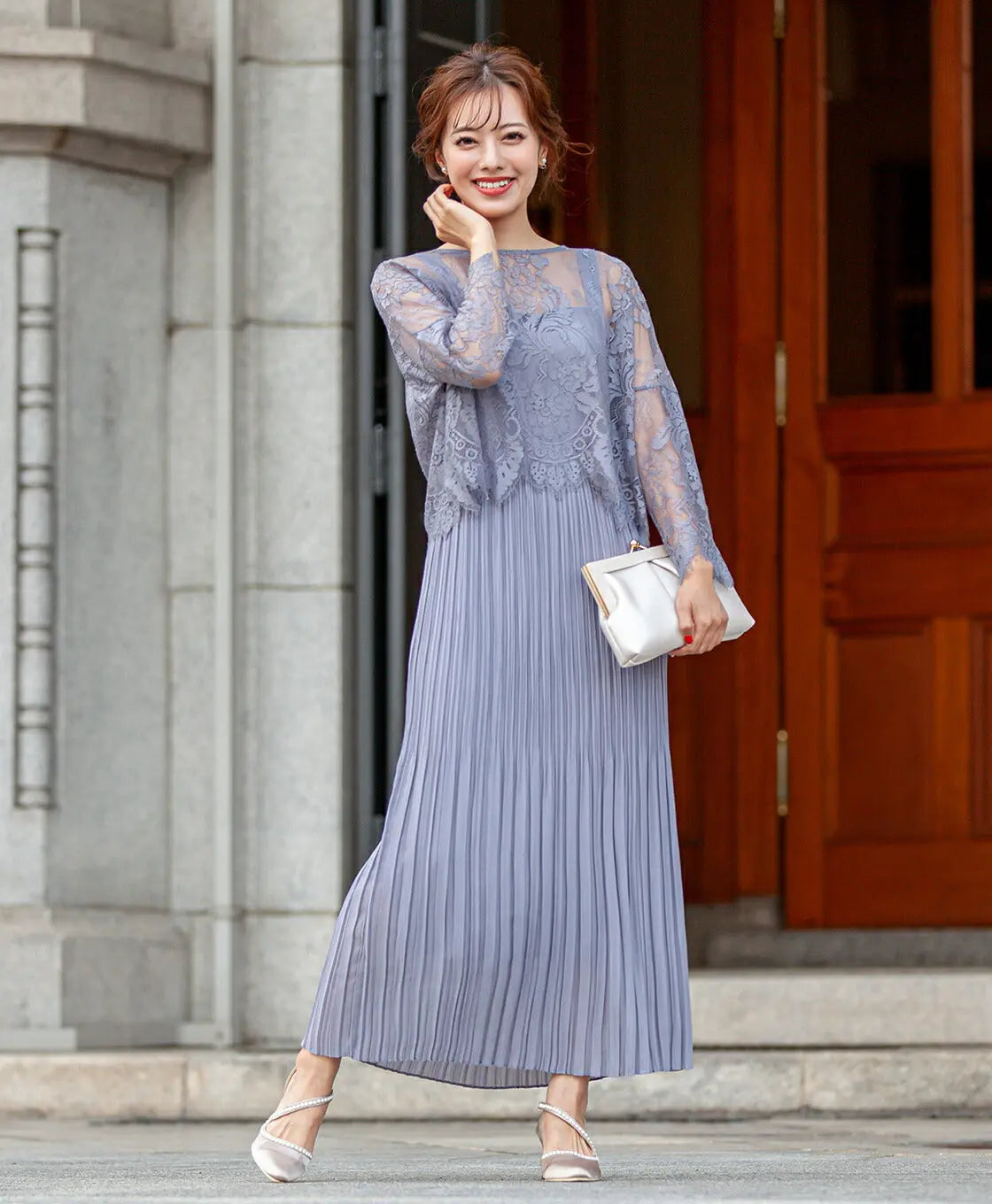 ワンピーススーツ結婚式セレモニードレスパーティードレス秋冬袖ありロング丈大きいサイズロングウエストゴム半袖行事二次会謝恩会成人式同窓会体型カバー