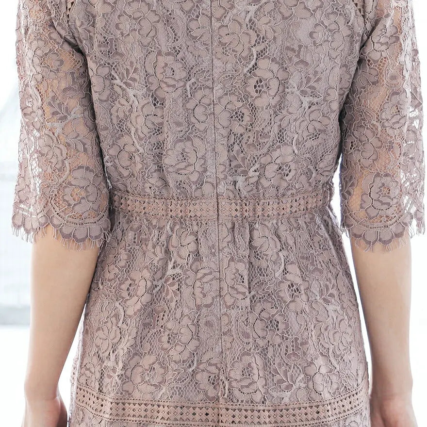 ドレスパーティードレス結婚式ワンピースお呼ばれロング春夏フォーマル総レースハイネックパーティーロングドレス袖あり大きいサイズ