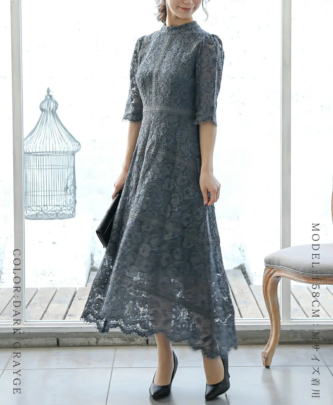 ドレスパーティードレス結婚式ワンピースお呼ばれロング春夏フォーマル総レースハイネックパーティーロングドレス袖あり大きいサイズ