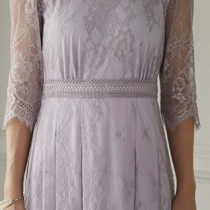 パーティードレス結婚式ワンピースお呼ばれロングフォーマル総レースパワーショルダーパーティーロングドレス袖あり大きいサイズ