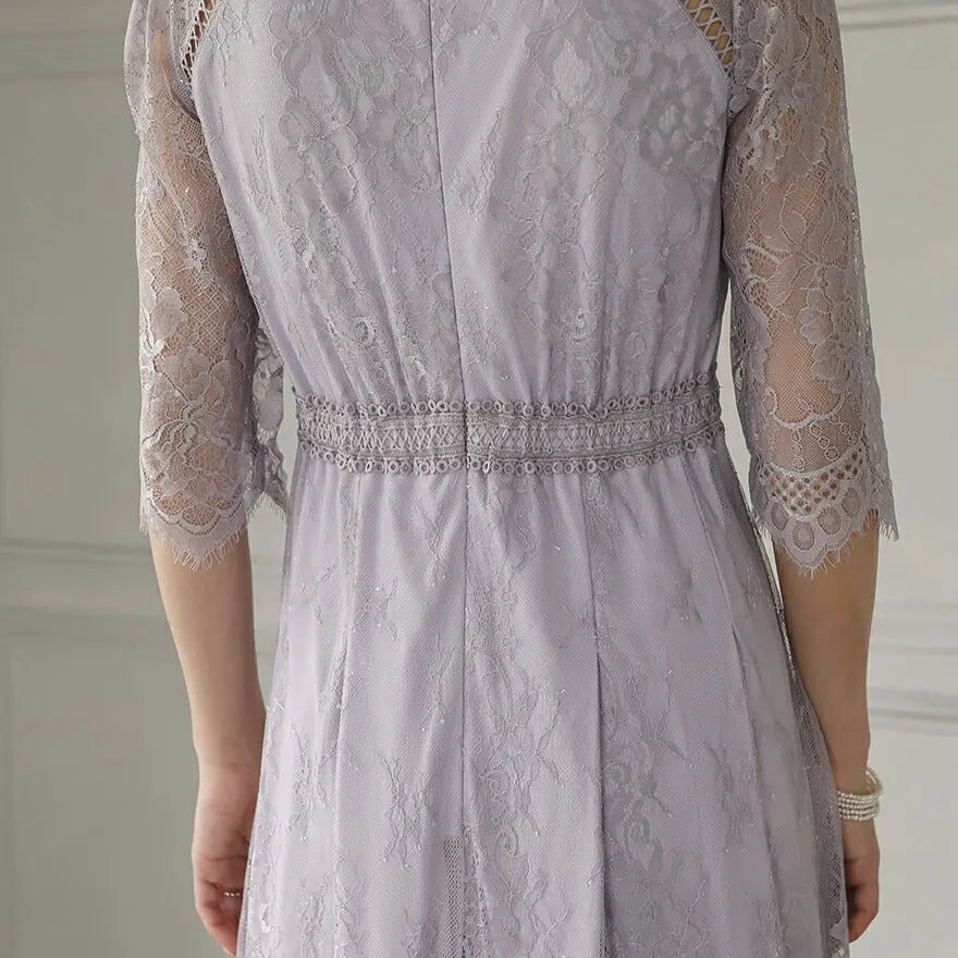 パーティードレス結婚式ワンピースお呼ばれロングフォーマル総レースパワーショルダーパーティーロングドレス袖あり大きいサイズ