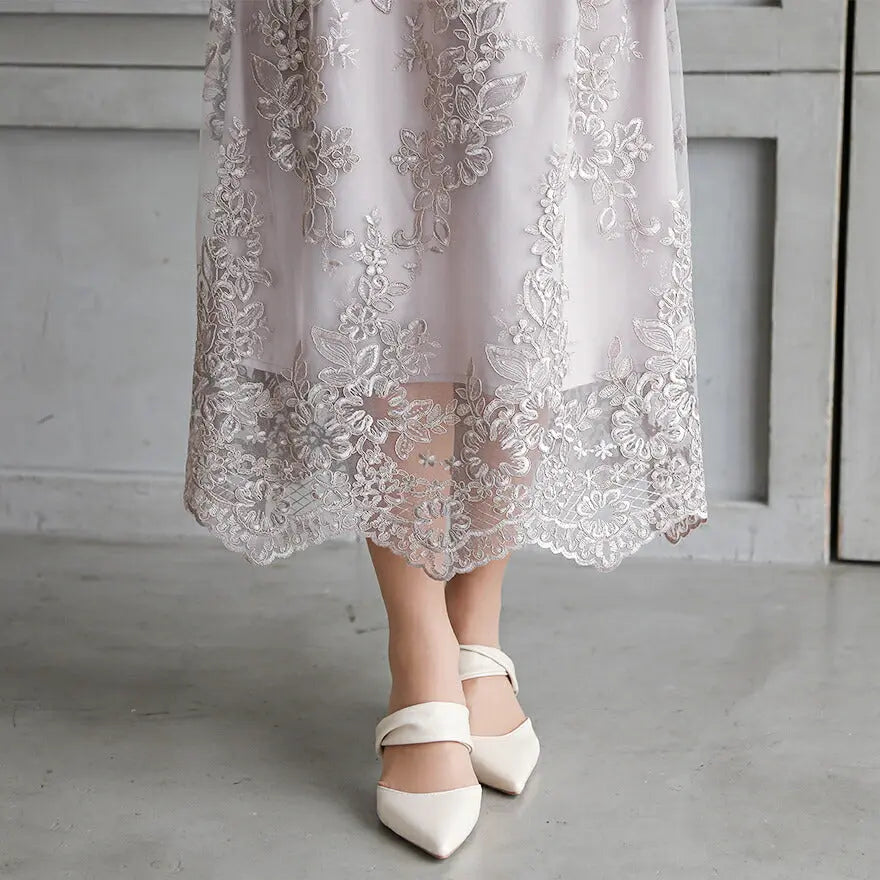 パーティードレス結婚式ワンピースお呼ばれロングフォーマル総レースパワーショルダーパーティーロングドレス袖あり大きいサイズ