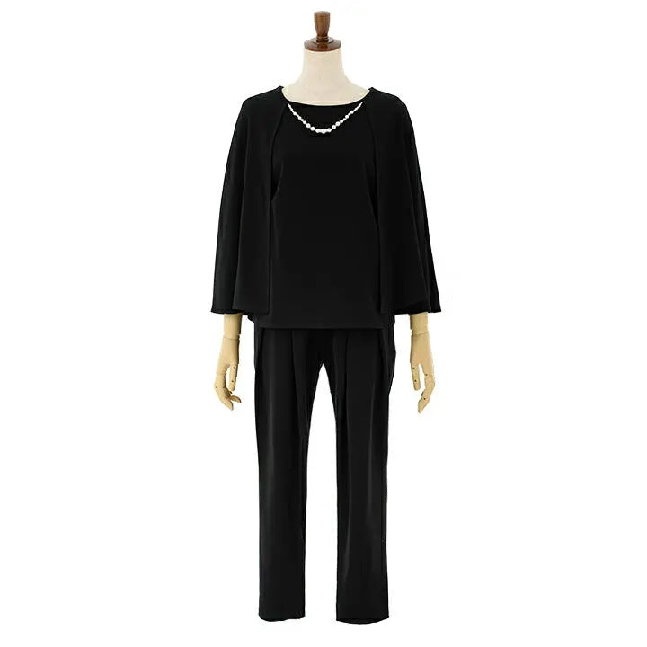 パンツドレス 結婚式/セットアップ/パーティードレス/春夏/20代/30代/お呼ばれ袖あり/ケープ/ネックレスセット/セパレート M/L/ネイビー/ブラック/ベージュ パーティードレス通販TwinkleGIrls