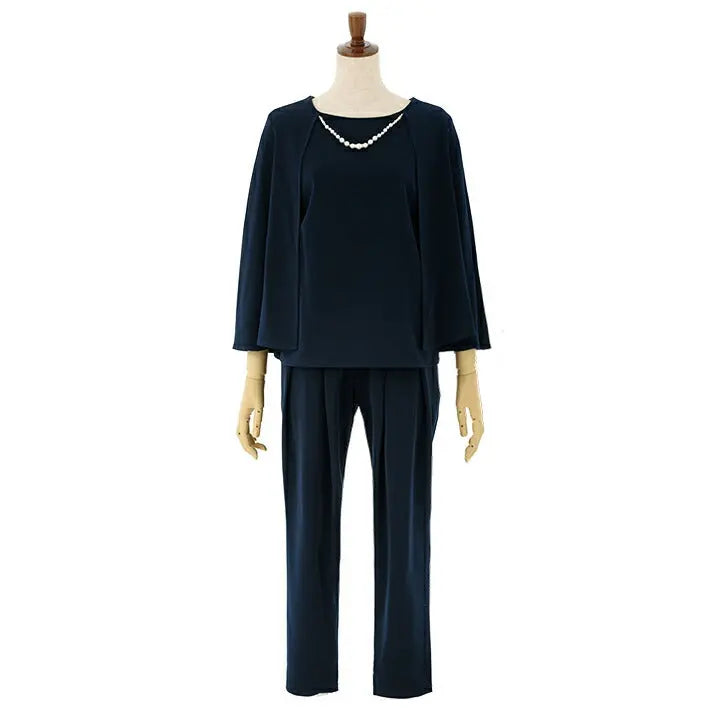 パンツドレス 結婚式/セットアップ/パーティードレス/春夏/20代/30代/お呼ばれ袖あり/ケープ/ネックレスセット/セパレート M/L/ネイビー/ブラック/ベージュ パーティードレス通販TwinkleGIrls