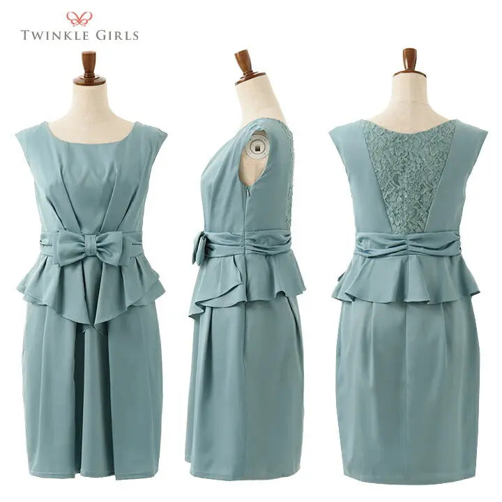 パーティードレス結婚式ワンピースドレスMサイズLサイズパーティドレスフリルペプラム9号11号パーティ２次会リボンお呼ばれパーティワンピレース