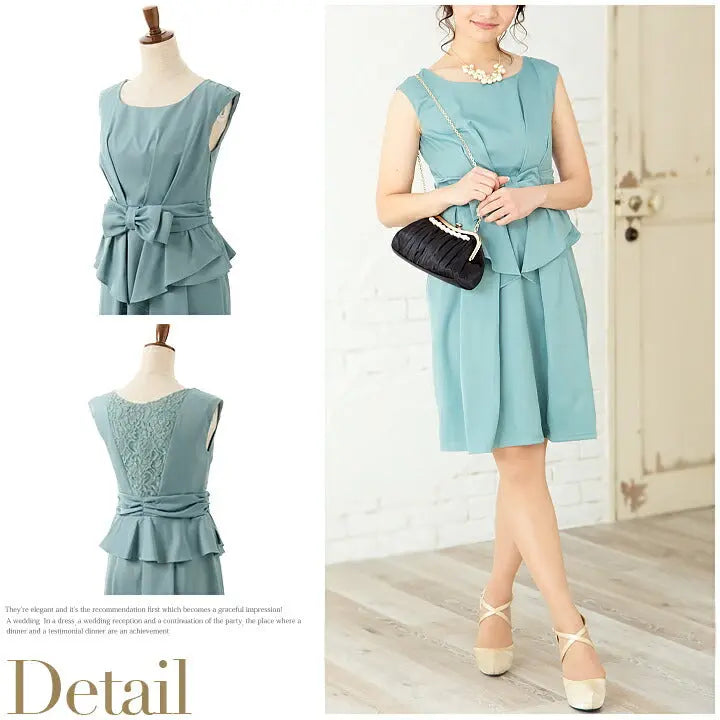 パーティードレス結婚式ワンピースドレスMサイズLサイズパーティドレスフリルペプラム9号11号パーティ２次会リボンお呼ばれパーティワンピレース