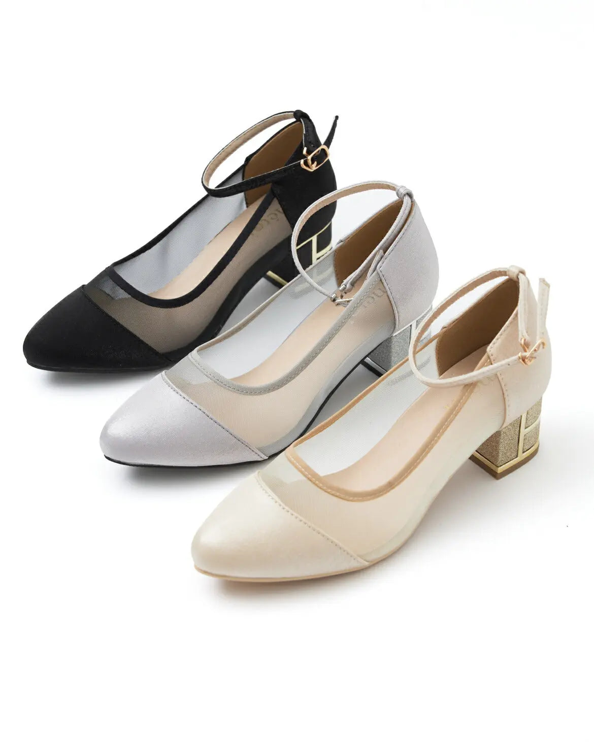 結婚式パンプスお呼ばれ対応疲れないローヒールチャンキーヒールストラップ付きレディースクッション入り幅広対応