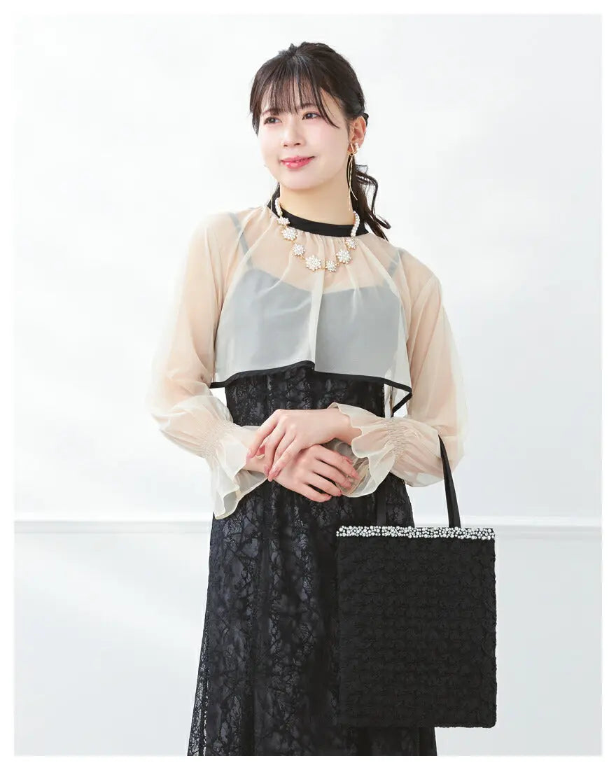 サブバッグ結婚式パーティおしゃれかわいい格子レースチュールパールパーティー