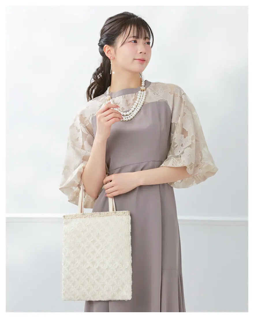 サブバッグ結婚式パーティおしゃれかわいい格子レースチュールパールパーティー